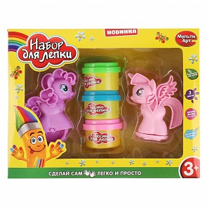 Набор теста для лепки 3 цветов с фигурками пони и валиком (MultiArt, B1695442-PD (72))